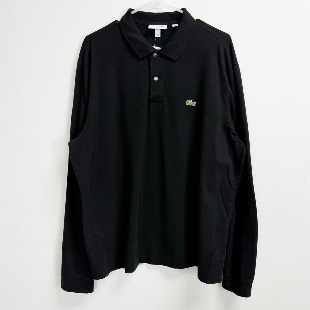 Lacoste Shirt Mens 7 XXL Black Long Sleeve Collared Polo NWT $125 Cotton
